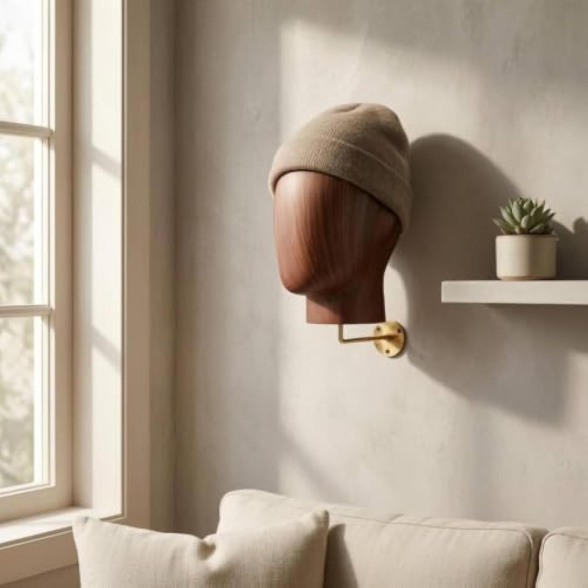 Wood-Grain Finish Wall-Mounted Head Display Form